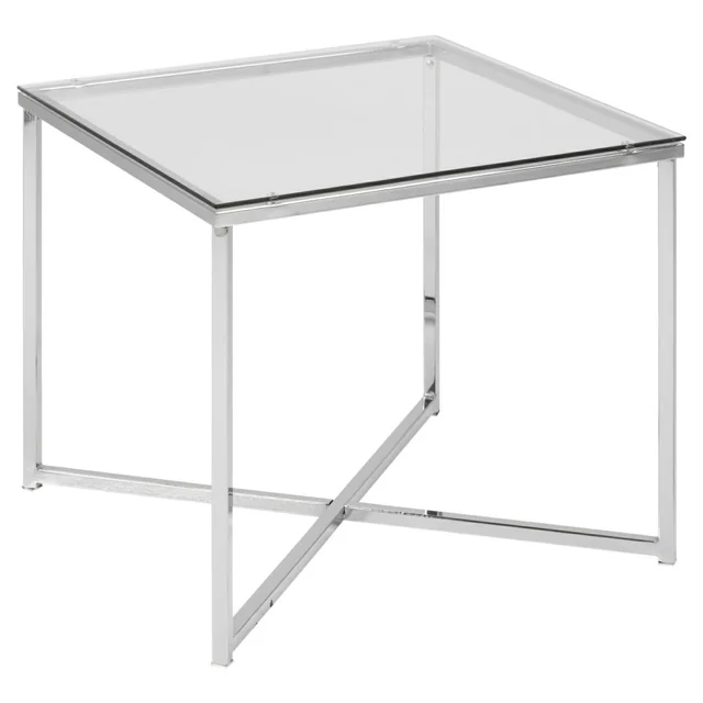 Square Cross table in glass / chrome