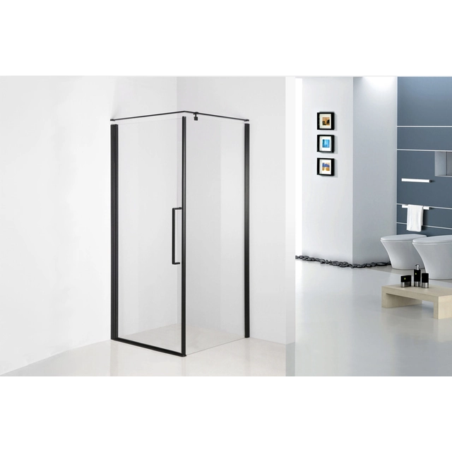 Square shower cabin Sea-Horse black CleanGLASS 80x80x199,7 BK260T08KP+ right