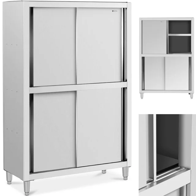 Stainless steel catering storage cabinet with sliding doors 120 kg 120 x 50 x 180 cm