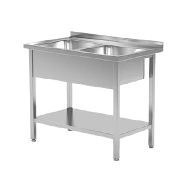 Stainless Steel Catering Table With 2 Sinks And Shelf 100x70 Hendi 812969