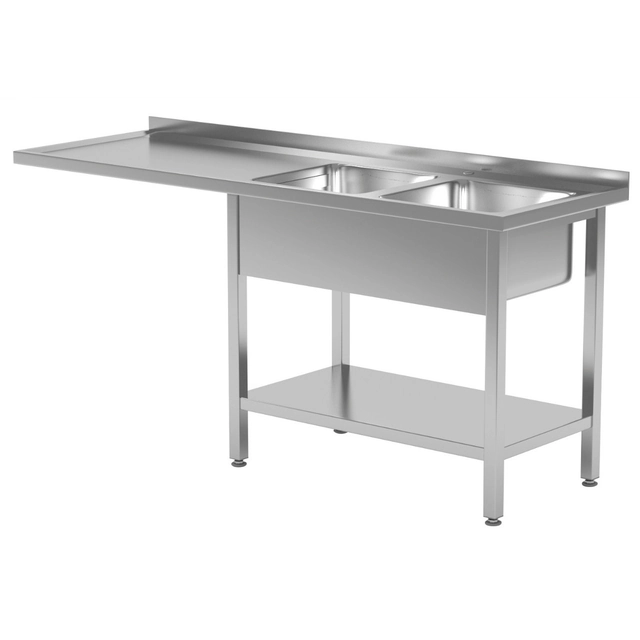 Stainless Steel Catering Table With 2 Sinks + Space For Dishwasher 160x60x85 Polgast 241166