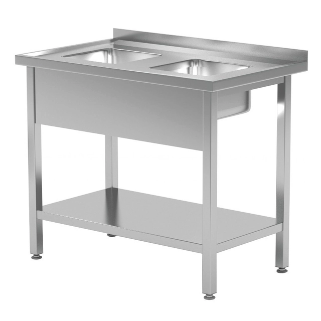 Stainless Steel Catering Table With 2 Small Sinks And Shelf 80x60x85 Polgast 222086-Mk