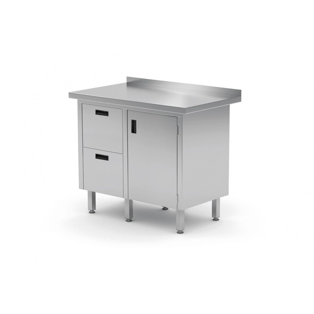 Stainless Steel Catering Table With Cabinet + 2 Drawers 100x60x85 Polgast 135106