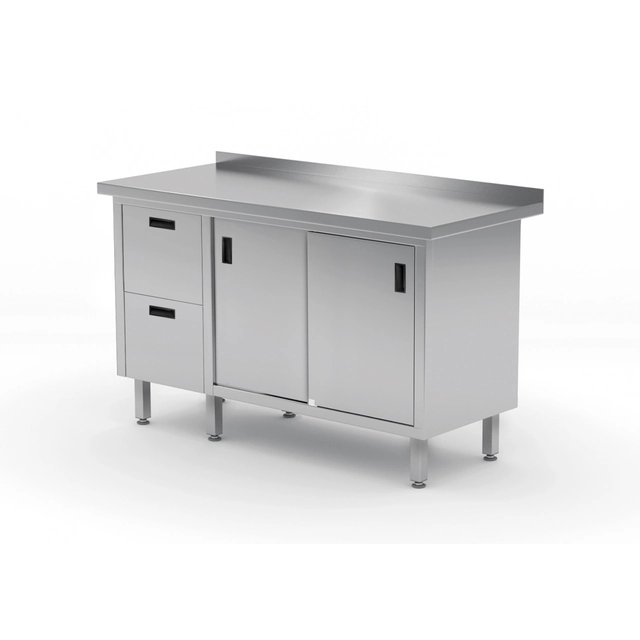 Stainless Steel Catering Table With Cabinet + 2 Drawers 130x60x85 Polgast 130136