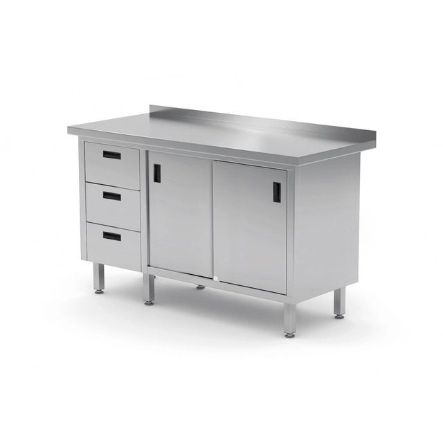 Stainless Steel Catering Table With Cabinet + 3 Drawers 120x70x85 Polgast 138127