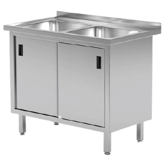 Stainless Steel Gastronomic Cabinet With 2 Sinks Sliding Doors 100x60 Hendi 813690