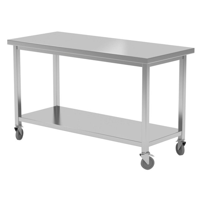 Stainless steel movable table with a shelf 150x60x85 | Polgast