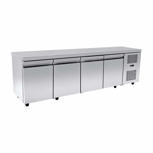Stainless steel refrigeration table, with 4 doors, without flange 2610x700x880 mm