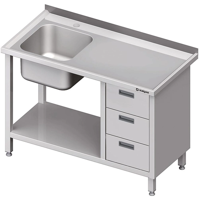 Stainless steel sink (L) 3 drawers + shelf 100x60 | Stalgast