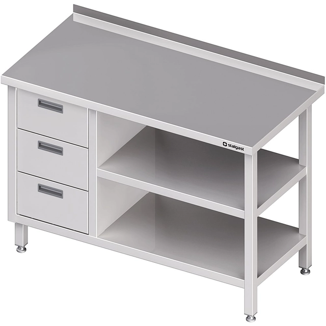 Stainless Steel Table 3 Drawers (L) and 2 Shelves 100x60 Stalgast