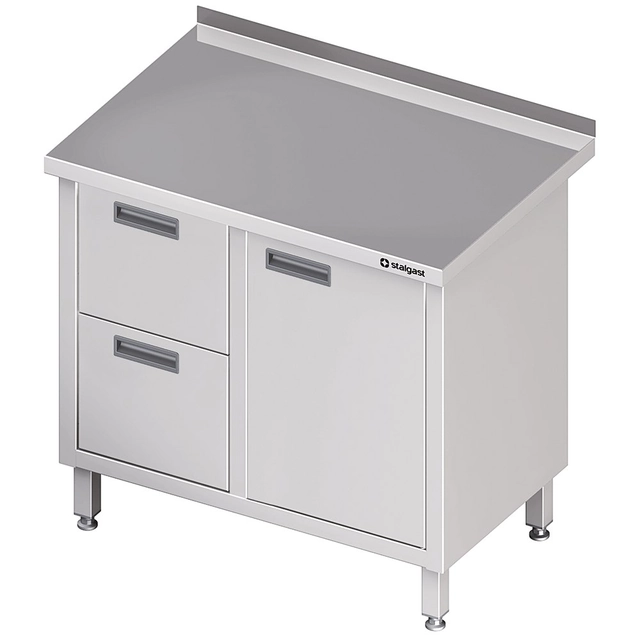 Stainless Steel Table With 2 Drawer Block (L) D.Wing 80x70 Stalgast