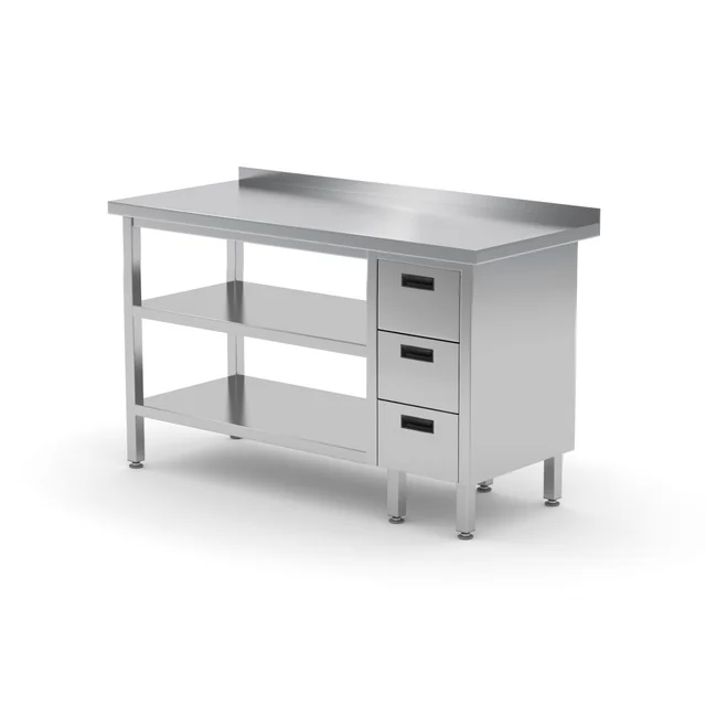 Stainless steel table with 2 shelves + 3 drawers 180x60x85 Polgast