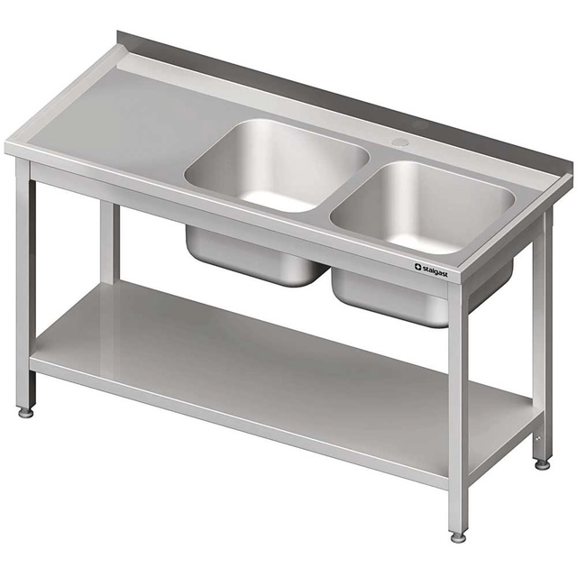 Stainless Steel Table With Sink 2-Komorowy.(P) With Shelf 1500x600, Screwed Stalgast