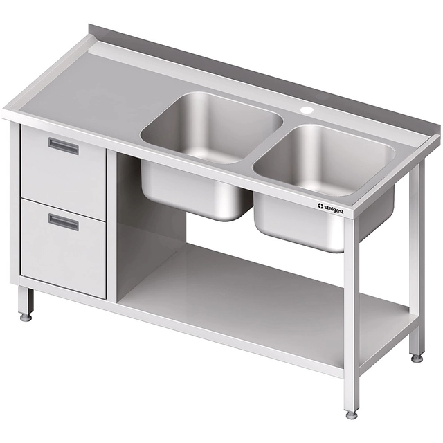 Stainless steel table with sink 2-kom.(P) 2 drawers and shelf 1700x600 | Stalgast