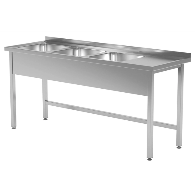 Stainless table with 3 sinks 150x60x85 | Polgast