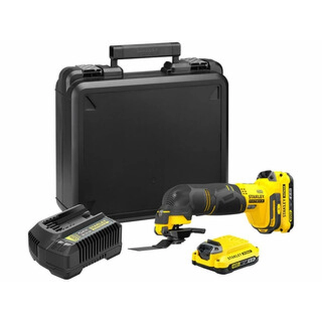 Stanley FatMax SFMCE500D2K-QW акумулаторна мултифункционална машина вибрираща 18 V | 8000 - 12000 1/min | 2,8 ° | Карбонова четка | 2 x 2 Ah батерия + зарядно | В куфар