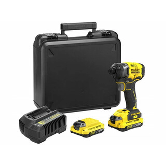 Stanley FatMax SFMCF820D2K-QW ledningsfri slagdriver med bitholder 18 V | 190 Nm | 1/4 bit | Kul uden børste | 2 x 2 Ah batteri + oplader | I en kuffert