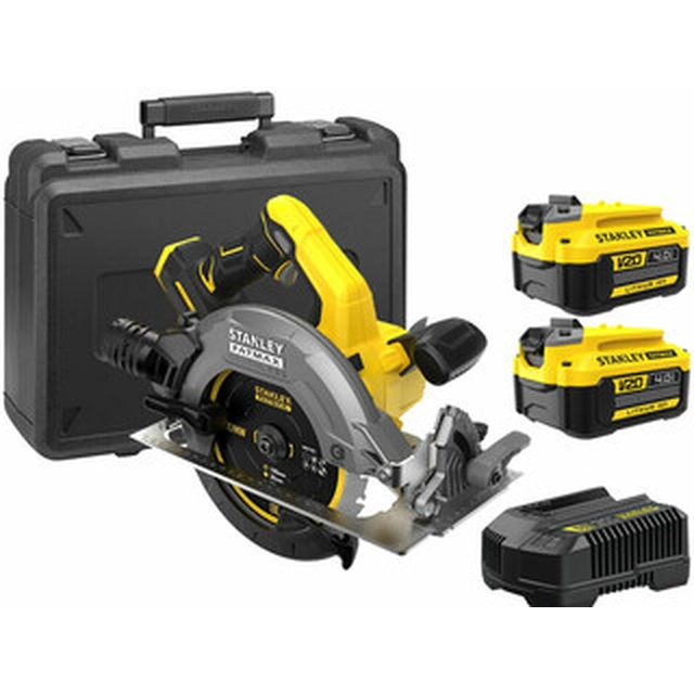 Stanley FatMax SFMCS550M2K-QW акумулаторен циркулярен трион 18 V | Циркулярно острие 190 mm x 30 mm | Рязане макс. 65 mm | Карбон без четки | 2 x 4 Ah батерия + зарядно | В куфар