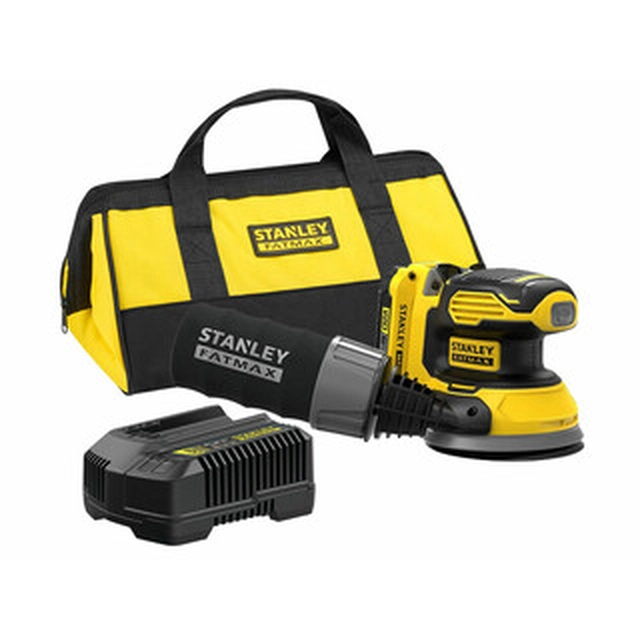 Stanley FatMax SFMCW220D1S-QW accu-excentrische schuurmachine 18 V | Koolborstel | 1 x 2 Ah-accu + lader | In een kartonnen doos