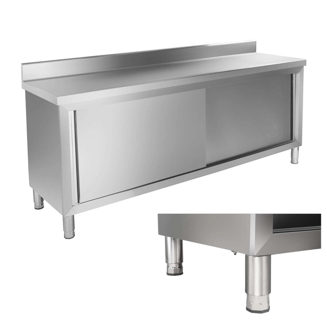 Steel cabinet for the kitchen with a worktop and a stainless steel edge 200cm