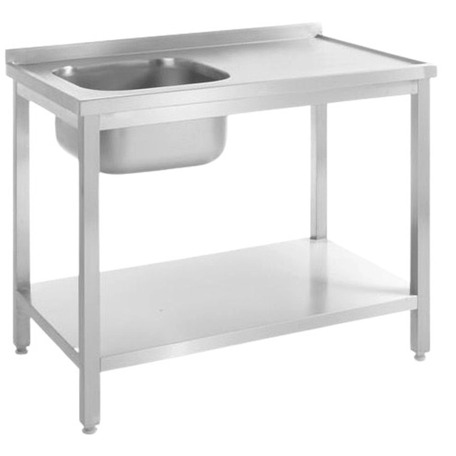 Steel Dining Table With Sink And Shelf 100x60 (L) Hendi 812631