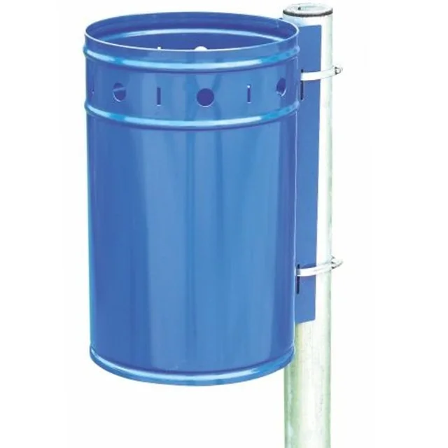 Steel waste bin mounted on a post, 20L blue
