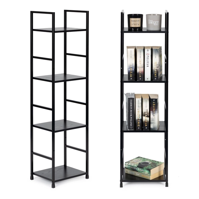 Стелаж дерев'яний сучасний, металевий каркас LOFT 4 shelves, чорний