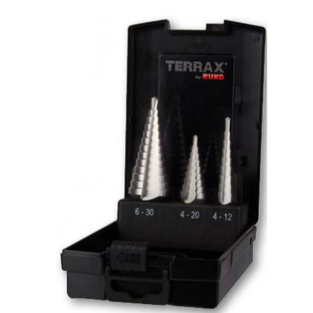 Step drill set TERRAX, HSS, 3 pcs