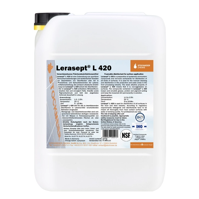 Stockmeier Chemie Lerasept L 420 disinfectant cleaner for food industry without chlorine content: 10 l