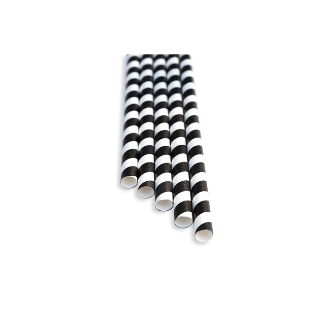 Straws black stripes 8x210 (pack 100 pcs)