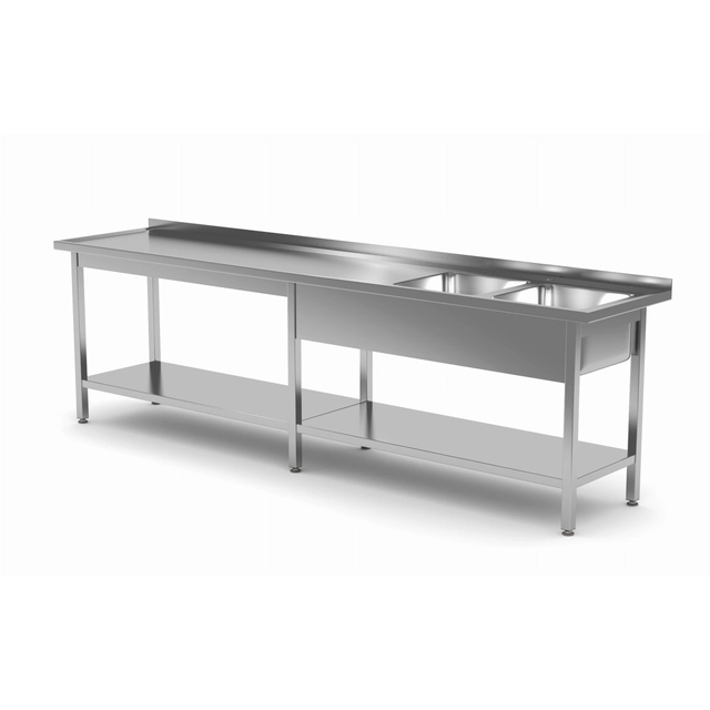 Strengthened table with two sinks and a shelf - chambers on the right side | 2700x700x850 mm