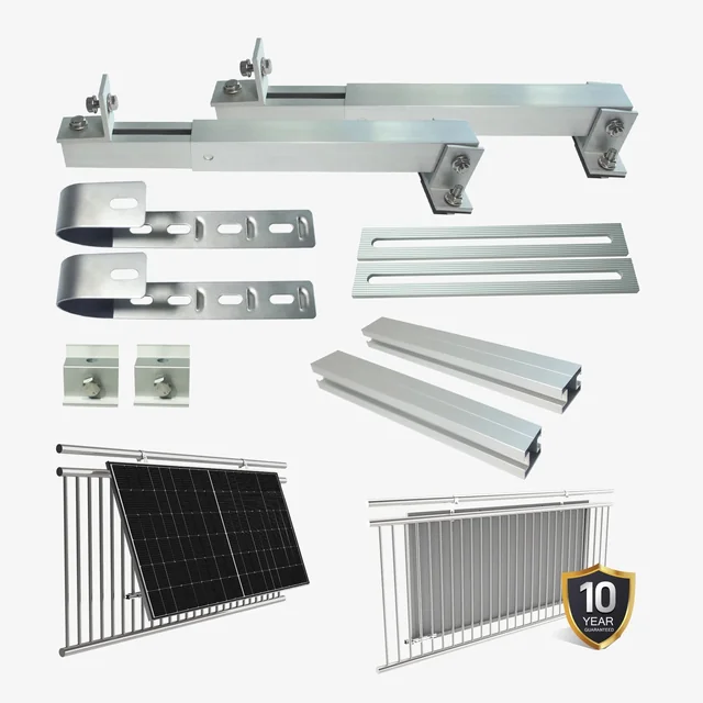 Suport simplu centrală electrică de balcon │Suport modul solar │Unghi ajustabil 10-30°, pentru balcoane, grădini, acoperișuri plate și pereți, pentru majoritatea modulelor solare, argintiu