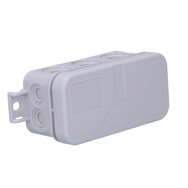 Surface-mounted plastic box, MINI 25 89x43x37 IP55, grey, with strip (screw terminal,3-bieg.) For 2,5 mm2