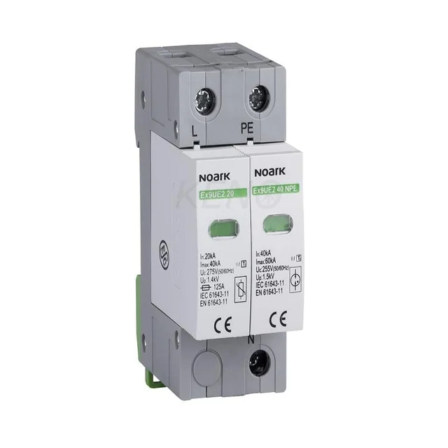 Surge arrester, type II, 275 V AC, 20 kA, replaceable insert, 1+N-bieg.