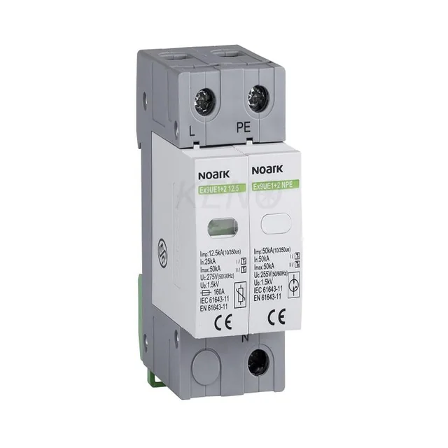 Surge arrester, type I+II, 275 V AC, 12,5 kA, replaceable insert, 1+N-bieg.