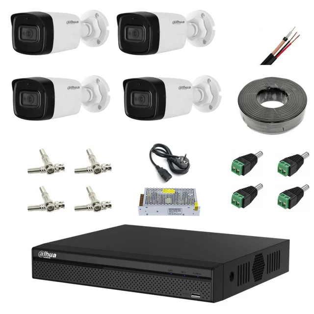 Surveillance kit 4 cameras 8MP 4K with IR 80m, microphone, Dahua DVR, accessories included