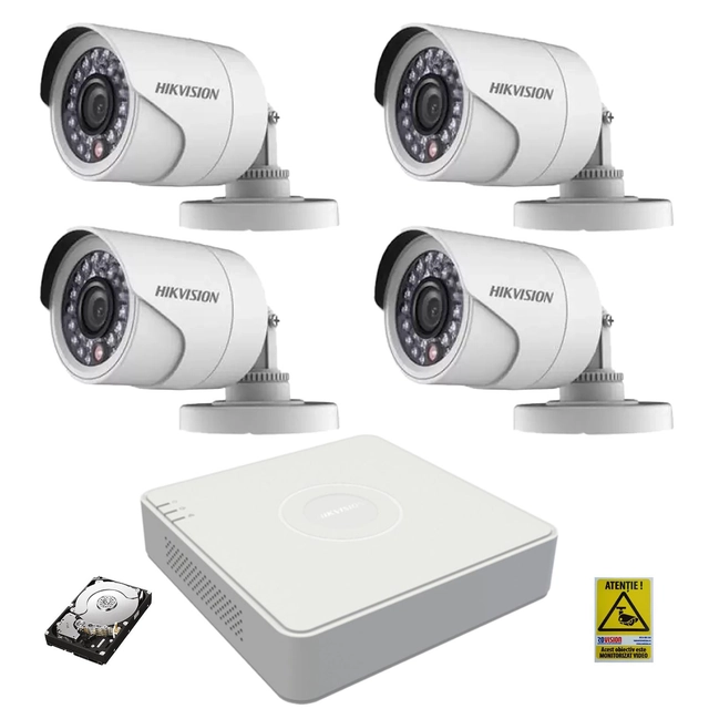 Surveillance kit, Hikvision Full HD 1080P equipment with 4 IR surveillance cameras 20 m and HDD 1 Tb Western Digital WD10PURX included!