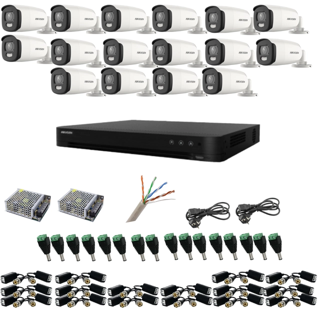 Surveillance kit with 16 cameras, 5 MP, ColorVu, Color at night 40m, DVR with 16 channels 8MP, accessories