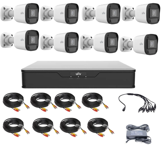 Surveillance kit with 8 cameras 5 Megapixels, Infrared 20m,Lentila 2.8mm, XVR 8 channels, accessories, Uniview