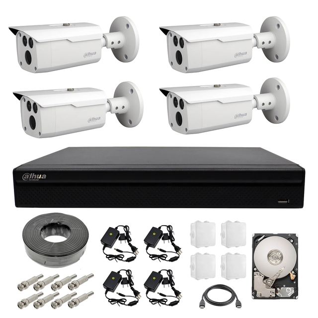Surveillance system 4 outdoor cameras 2MP DAHUA 80 m IR with accessories and hardware 2TB