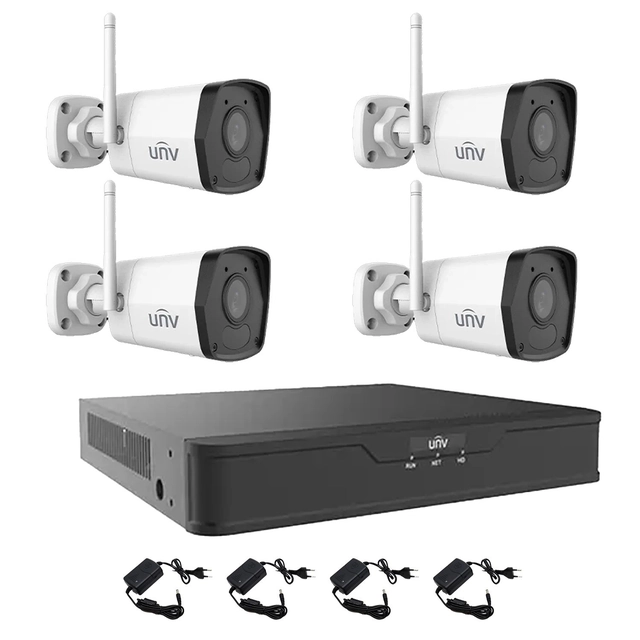 Surveillance system 4 Wi-Fi IP cameras 2MP, Smart IR 30m, integrated microphone, NVR 4 channels 4K UNV, accessories