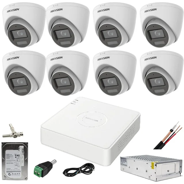 Surveillance system 8 Hikvision cameras 2MP Dual Light IR 40m WL 20m DVR 4MP with accessories included HDD 1TB