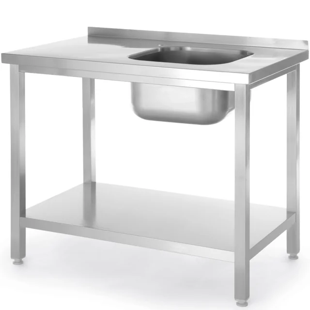 Swimming pool single-chamber sink with shelf right Budget Line STAL 1000 x 600 x 850 cm - Hendi 817018