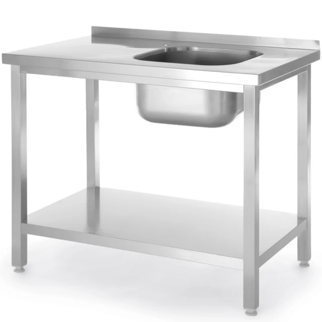 Swimming pool single-chamber sink with shelf right Budget Line STAL 800 x 600 x 850 cm - Hendi 816998