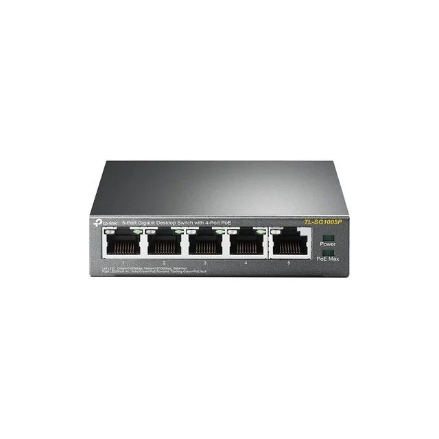 Switch com portas 4 PoE 2000 MAC 1000 Mbps TP-Link TL-SG1005P