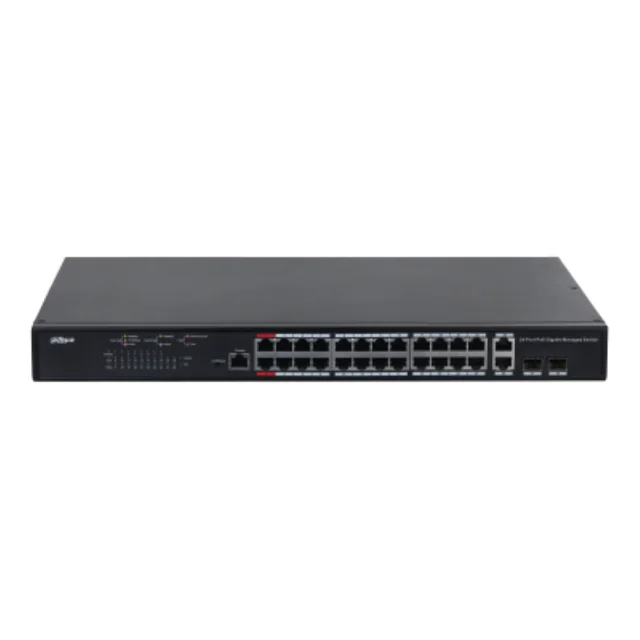 Switch with 24 PoE gigabit ports, 2 Dahua gigabit ports PFS4226-24GT-370