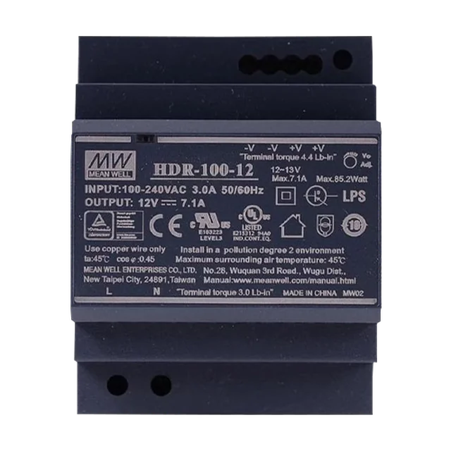 Switching power supply, 12V / 7.1A, DIN rail - MEAN WELL HDR-100-12