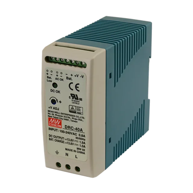 Switching power supply, 13.8V / 2.9A, DIN rail, backup - MEAN WELL DRC-40A