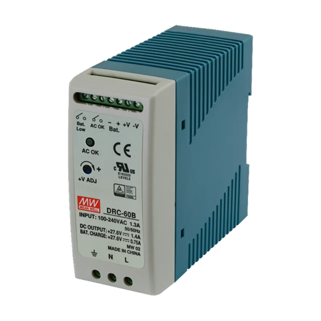 Switching power supply, 27.6V / 1.4A + 0.75A, DIN rail, backup - MEAN WELL DRC-60B