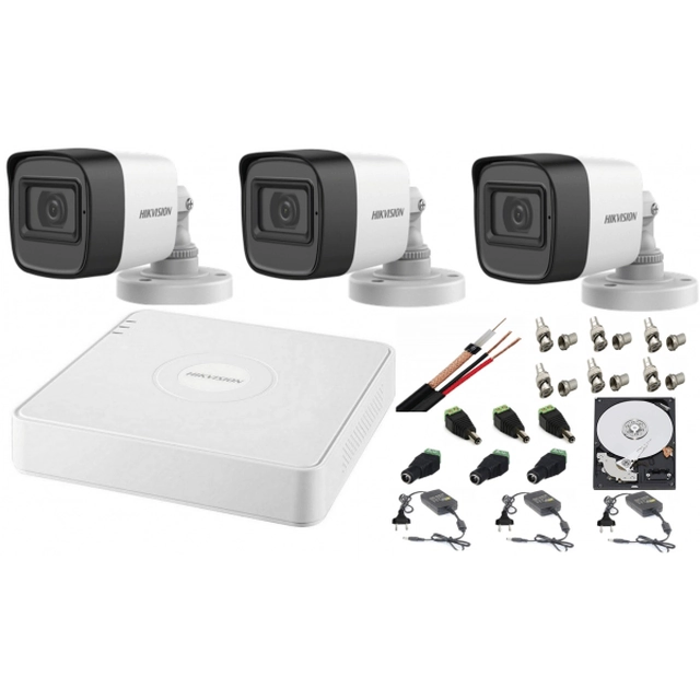 System nadzoru audio-wideo Hikvision 3 Kamery Turbo HD 2MP DVR 4 kanałów, dysk twardy 500 GB